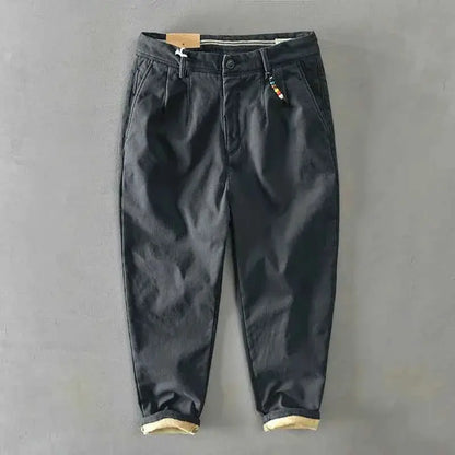 HIQOR Men Cargo Pants Winter 2026 Fleece Warm Khaki Casual Trousers Beading Design Business Pants