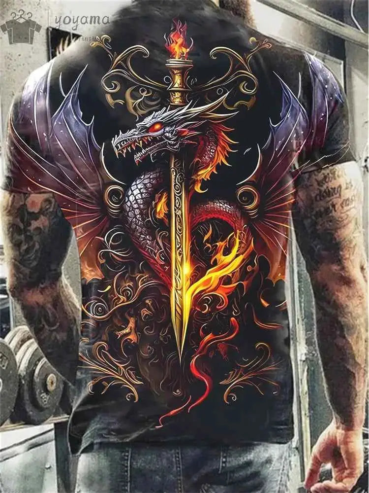 Dragon Graphic T Shirt For Men Short Sleeve Tee Funny Dragon Print Summer Clothing Personalized