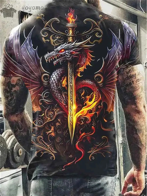 Dragon Graphic T Shirt For Men Short Sleeve Tee Funny Dragon Print Summer Clothing Personalized