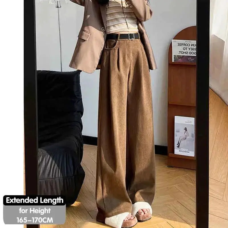 Corduroy High Waist Wide Leg Pants for Women Autumn Winter Casual Trousers Straight Leg New