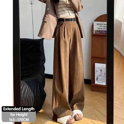 Corduroy High Waist Wide Leg Pants for Women Autumn Winter Casual Trousers Straight Leg New