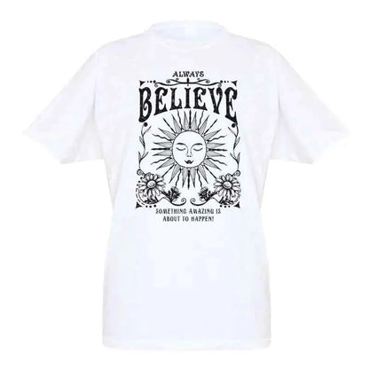 Vintage Witch Tee Shirt Always Believe Women Oversized Inspirational Retro Celestial Mystical T Shirts Hippie Boho Tops