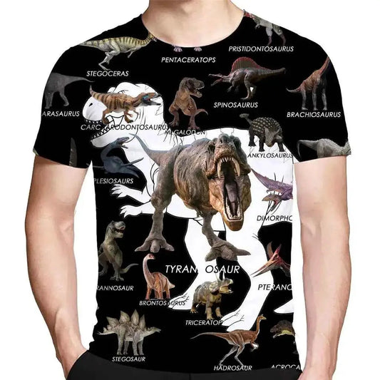 3D Print Dinosaur Graphic T Shirt For Men Oversized Crew Neck Short Sleeve Streetwear Tee