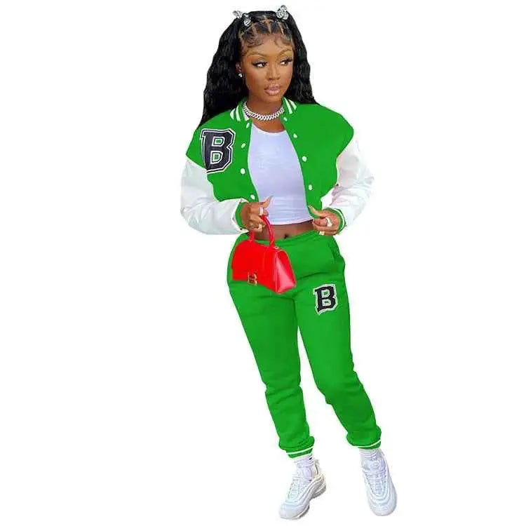 CM YAYA Letter B Baseball Womens Tracksuit Two Piece Jacket And Sweatpants Set Outfit