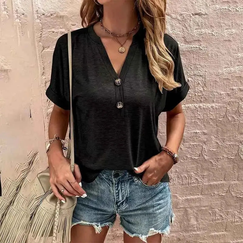 Solid Color Casual Loose T Shirt For Women 2025 Summer Vintage Oversized Short Sleeve Tee Streetwear Top