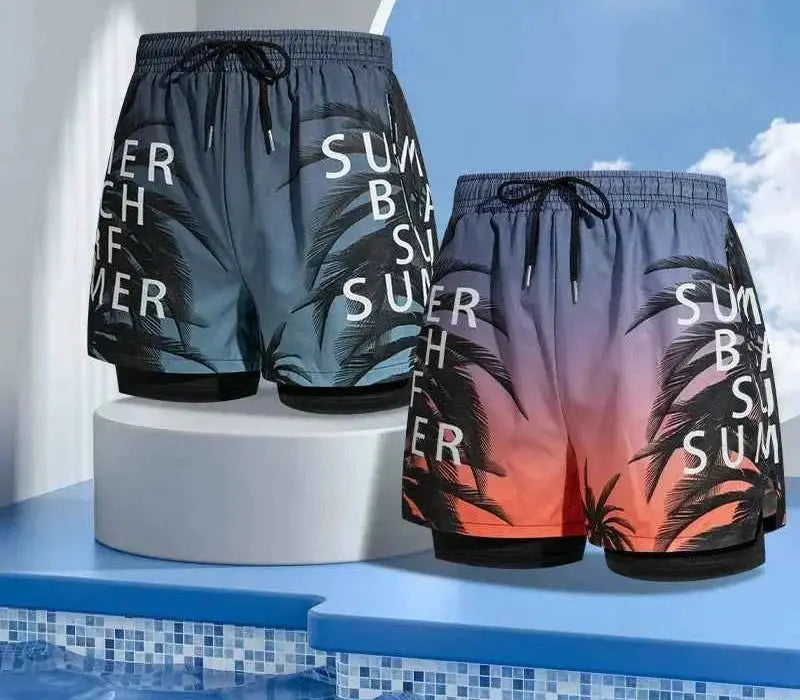 Mens Swim Trunks With Lining Anti Embarrassment Double Layer Beach Shorts Sizes L To 4XL