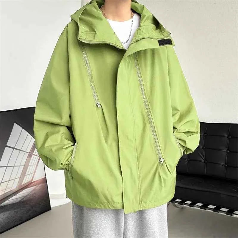 Mens Hooded Jacket Bomber Windbreaker Zipper Coat For Spring And Autumn Loose Cargo Casual Sportswear