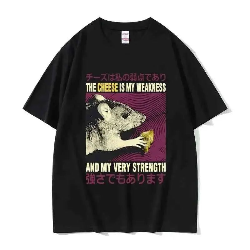 Lost In The Cheese Rat Print Meme T Shirt For Men Women Oversized Short Sleeve Streetwear Summer Tee Tops