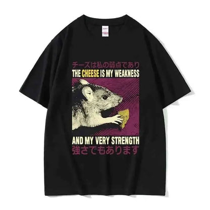 Lost In The Cheese Rat Print Meme T Shirt For Men Women Oversized Short Sleeve Streetwear Summer Tee Tops