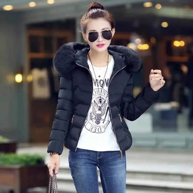 TeenStylo Artificial Raccoon Fur Collar Winter Jacket For Women Teens Warm Cozy Outerwear