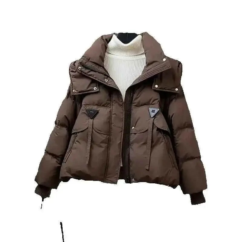 Hooded Short Solid Color Down Cotton Padded Jacket For Teens By TeenStylo Warm Lightweight Outdoor Coat