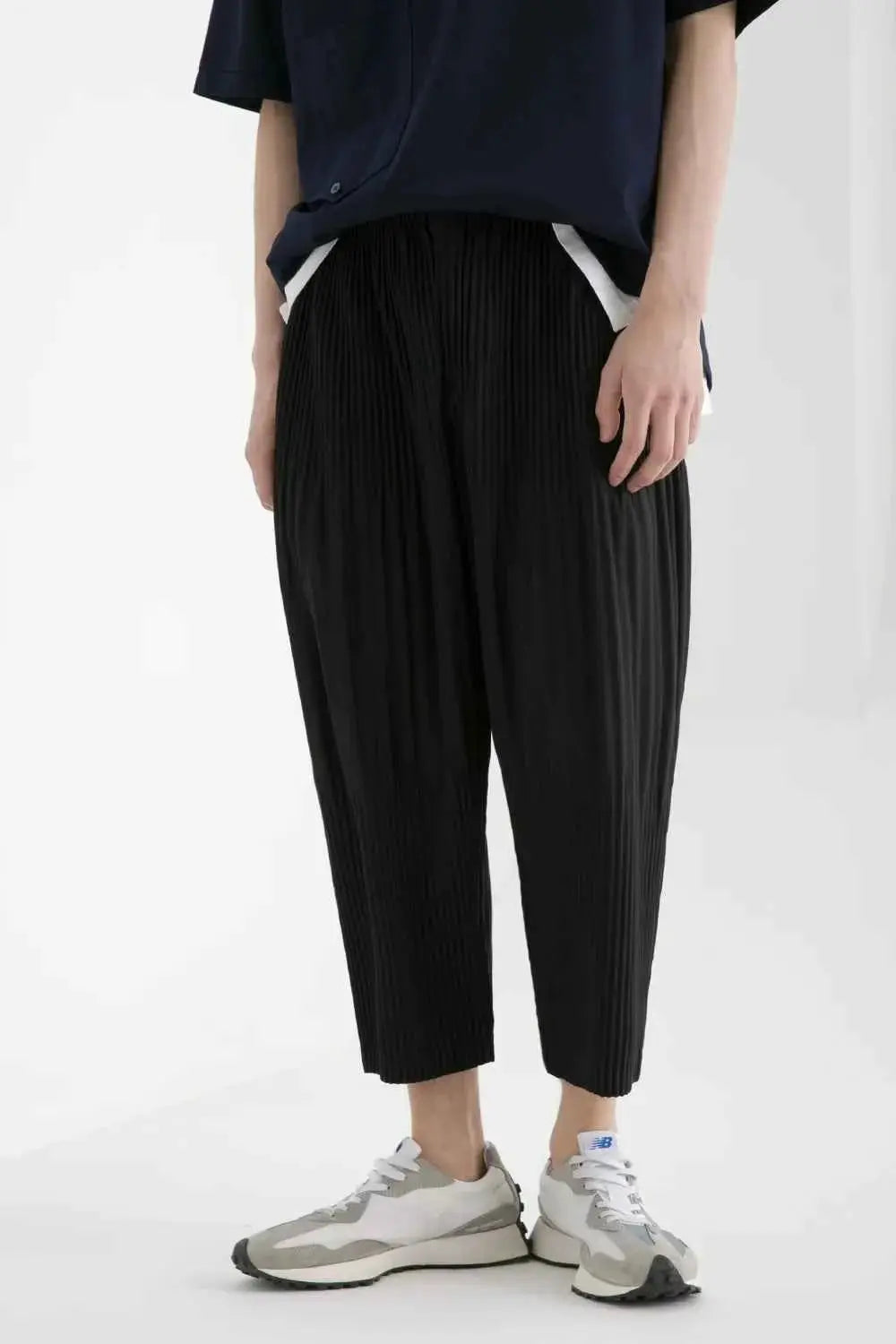 Miyake Pleated Harem Pants For Men Japanese Streetwear Baggy Breathable Low Crotch Trousers