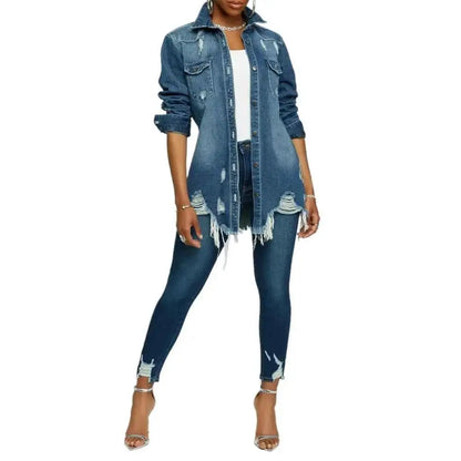 Women Denim Jackets Ripped Vintage Casual Long Sleeve Spring Summer 2024 Streetwear Chic Coat