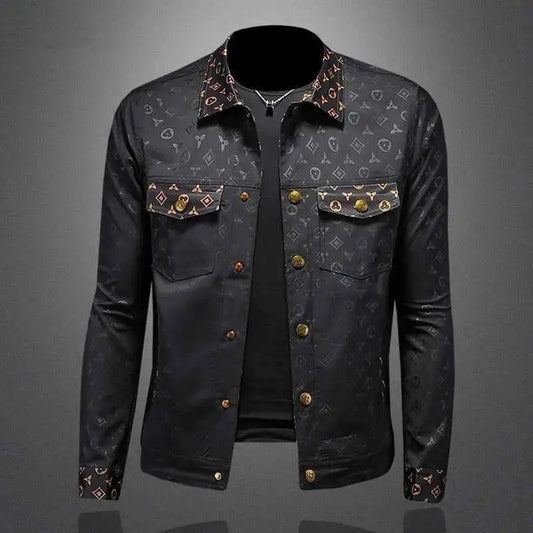 Men's Large Size Dark Floral Jacket For Autumn Casual Lapel Slim Fit Handsome Trendy Men's Clothing