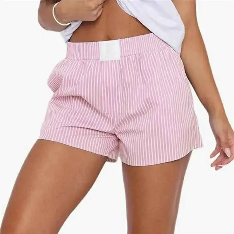 Womens Y2K Elastic Waisted Striped Shorts Pyjamas Bottoms Loungewear Summer Beach Wide Leg Boxers Boyshorts