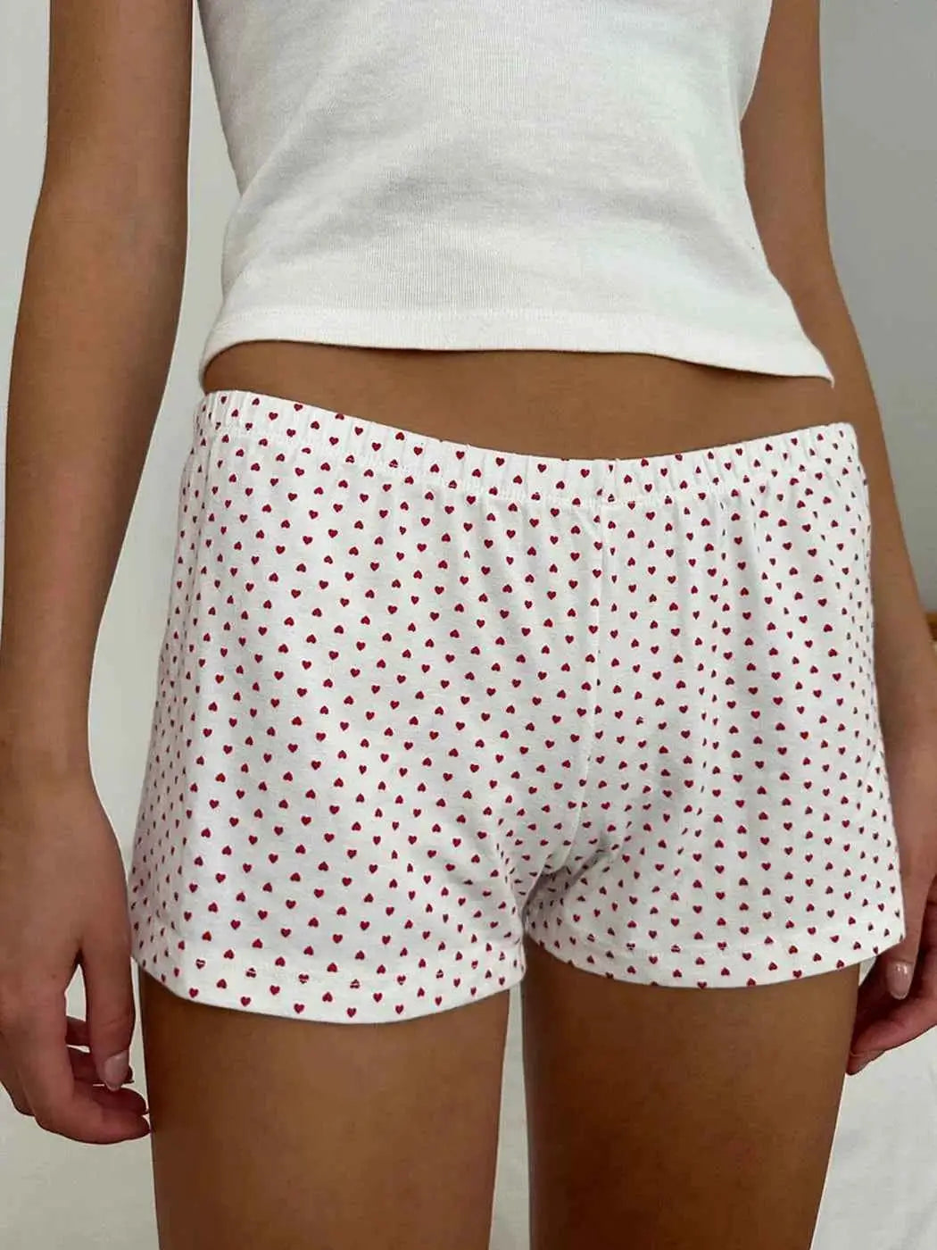 Heart Print Cotton Shorts Women Elastic High Waist Summer Casual Sweat Shorts Boho Chic Vintage Bottoms