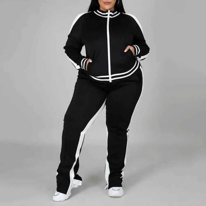 Plus Size Women Tracksuit Set Zip Up Long Sleeve Jogging Suit With Trousers Loose Fit Two Piece Sportswear Casual Outfit