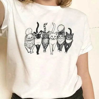 Cat Gang Drawing Womens T Shirt Graphic Tee Soft Cotton Casual Fit For Women TeenStylo