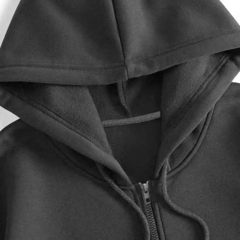 New Hooded Zip Up Hoodie Unisex Winter 100 Percent Cotton Gothic Print Vintage Fleece Sweatshirt Y2K Oversized