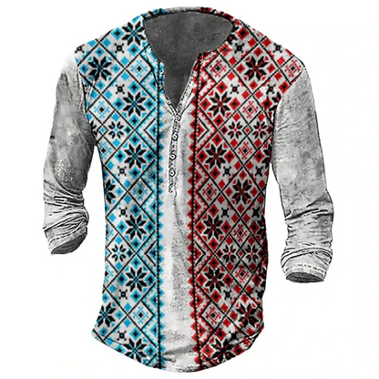 Vintage Style Men's Long Sleeve T Shirt Ethnic Graphic 3D Print Oversized Button Tee