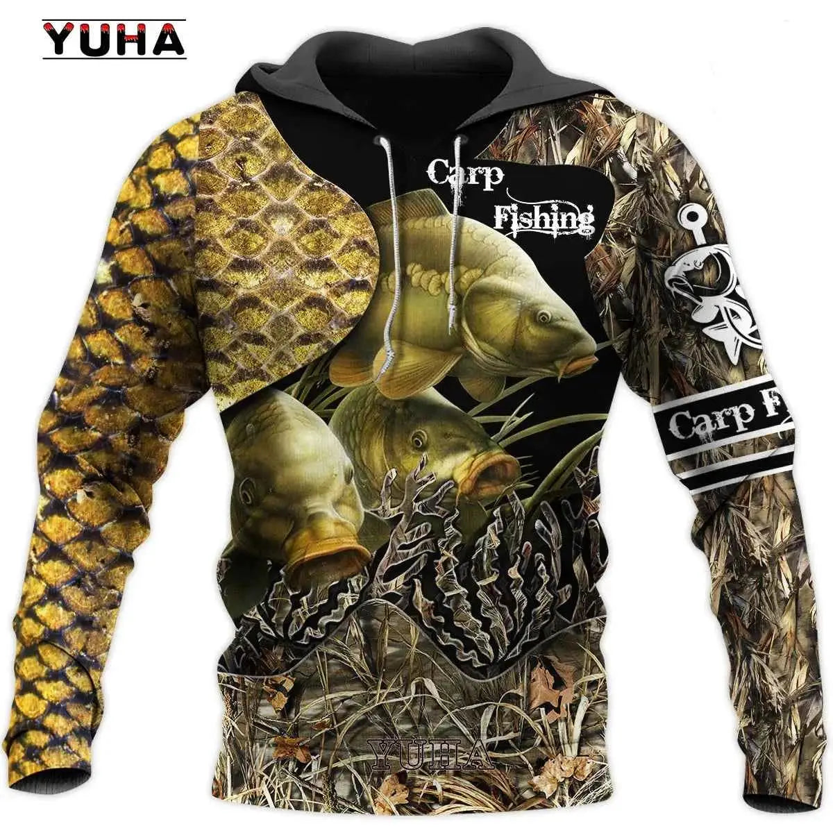 Mens Carp Fishing 3D Printed Harajuku Sweatshirt Unisex Casual Pullover Hoodie Style