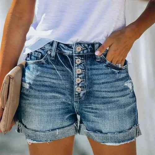 High Waist Crimped Denim Shorts For Women Ripped Jeans Summer Fashion Casual Vintage Streetwear Push Up