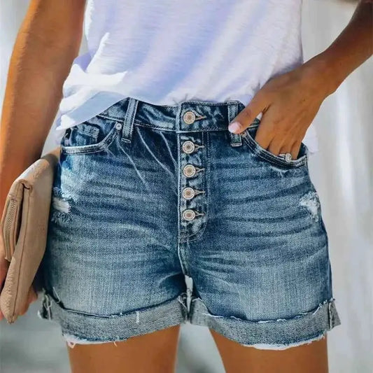 High Waist Crimped Denim Shorts For Women Ripped Jeans Summer Fashion Casual Vintage Streetwear Push Up