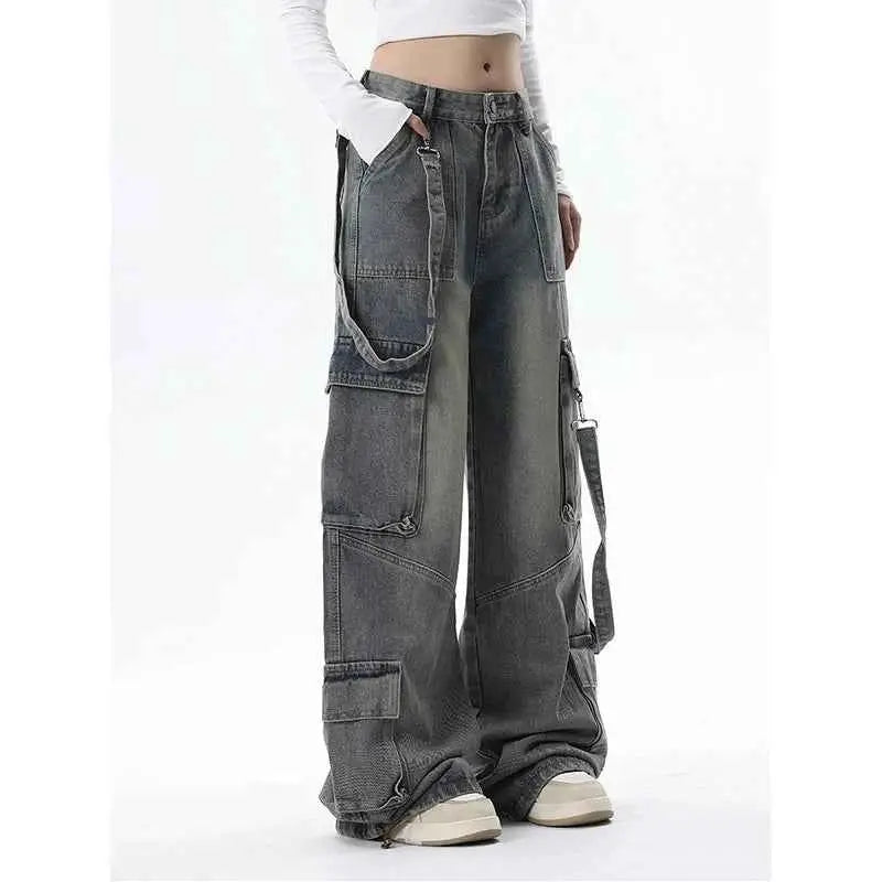 Women Vintage Blue Gothic Cargo Jeans For Everyday Streetwear By TeenStylo Premium Quality Classic Fit