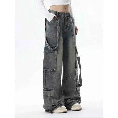 Women Vintage Blue Gothic Cargo Jeans For Everyday Streetwear By TeenStylo Premium Quality Classic Fit