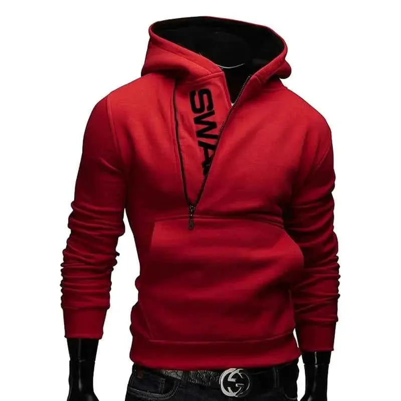 Mens Hooded Sweatshirt Pullover Casual Long Sleeve Jacket Available In Red Blue Grey Black Sizes S Through 4XL