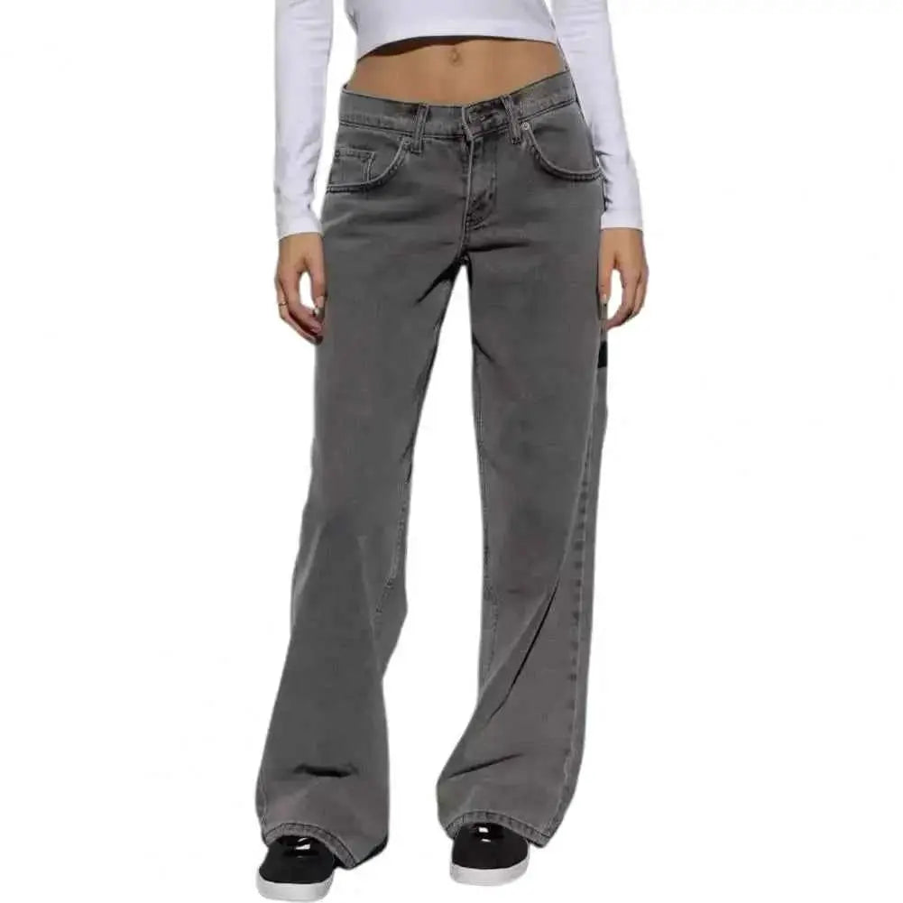 Slim Cut Jeans For Women High Waist Denim Pants With Pockets Stylish Wide Leg And Straight Leg