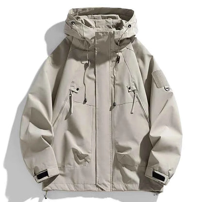 Men's Windbreaker Hooded Jacket Waterproof Softshell Zipper Coat Cargo Pockets Black For Outdoor Hiking Camping