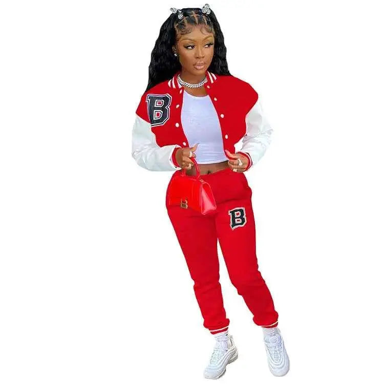 CM YAYA Letter B Baseball Womens Tracksuit Two Piece Jacket And Sweatpants Set Outfit