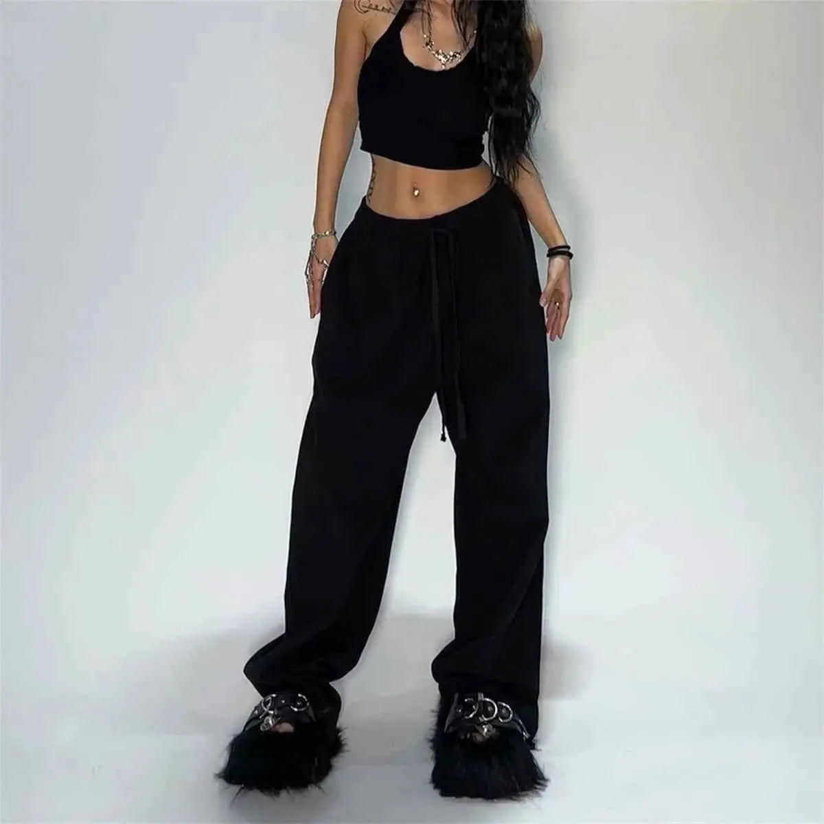 Solid Loose Sweatpants For Women Wide Leg Y2K American Retro Hip Hop Joggers Baggy Trousers Streetwear
