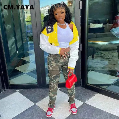 CM YAYA Letter B Baseball Womens Tracksuit Two Piece Jacket And Sweatpants Set Outfit