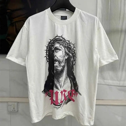 25SS Fingerprint Digital Direct Printing Saint T Shirt Unisex Oversized Vintage Washed Black Tee With Tag