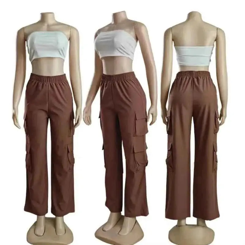New Women Cargo Pants High Waist Straight Leg Baggy Trousers Wide Leg Vintage Y2K Streetwear With Pockets