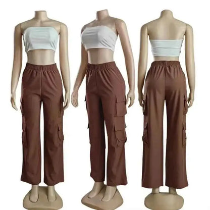 New Women Cargo Pants High Waist Straight Leg Baggy Trousers Wide Leg Vintage Y2K Streetwear With Pockets