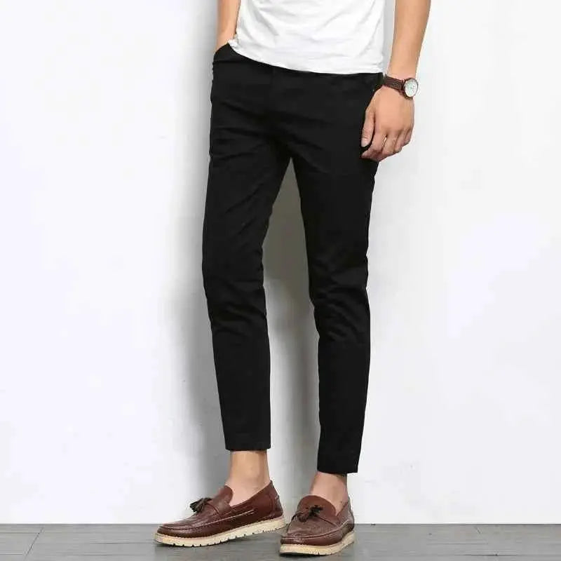 Browon Summer Men Casual Pants Solid Color Straight Leg Ankle Length Slight Elastic Waist High Quality Formal Trousers