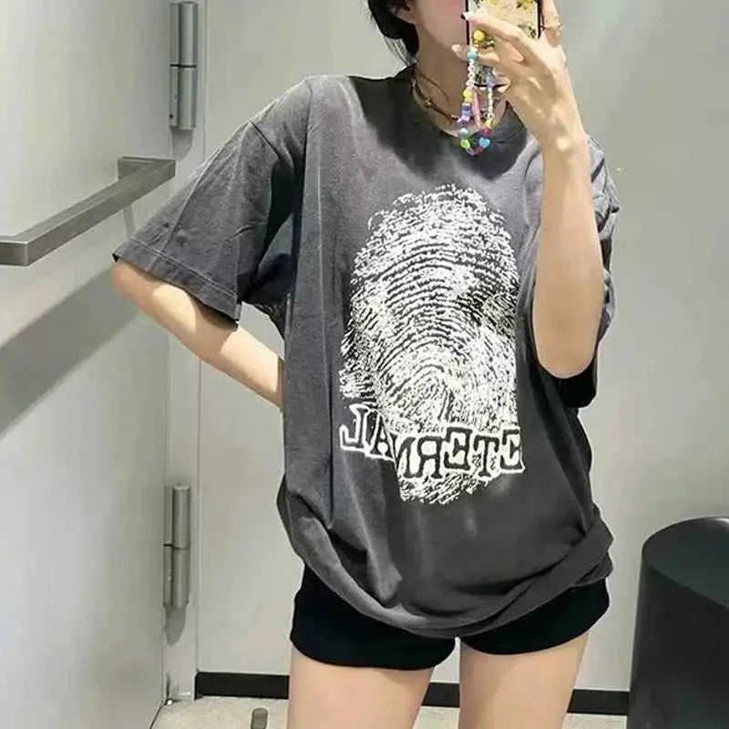 25SS Fingerprint Digital Direct Printing Saint T Shirt Unisex Oversized Vintage Washed Black Tee With Tag