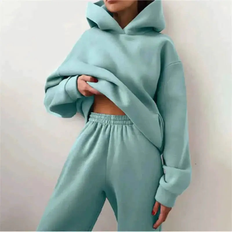 Women's Oversized Tracksuit Set Hoodie Sweatshirt Two Piece Solid Color Warm Autumn Casual Long Pants