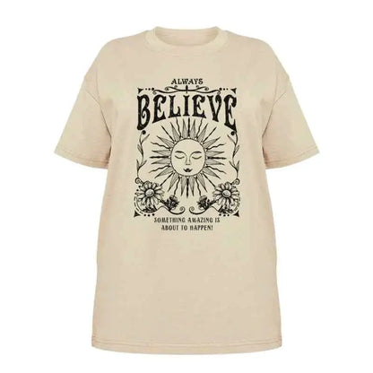 Vintage Witch Tee Shirt Always Believe Women Oversized Inspirational Retro Celestial Mystical T Shirts Hippie Boho Tops