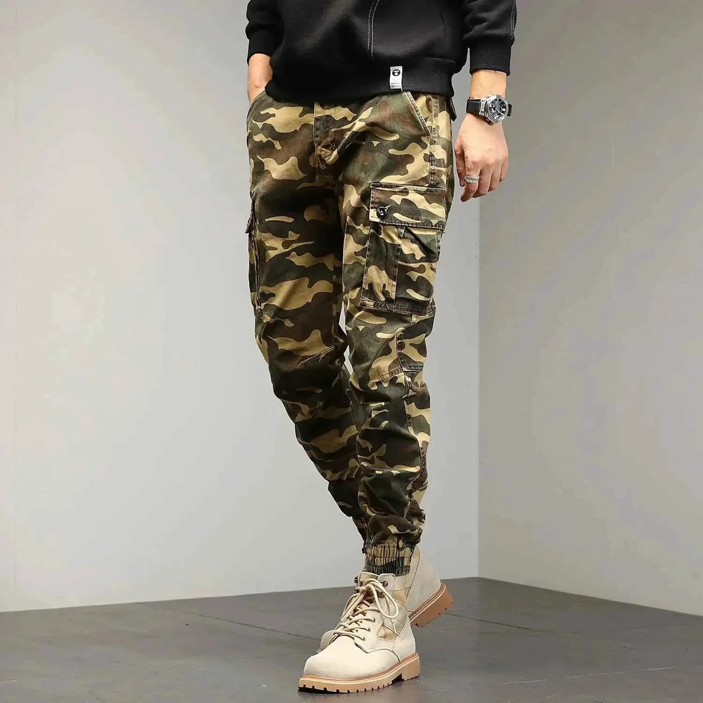 HIQOR Red Cargo Pants For Men Outdoor Cotton Camouflage Trousers Work Joggers Streetwear Camo Hiking Pants