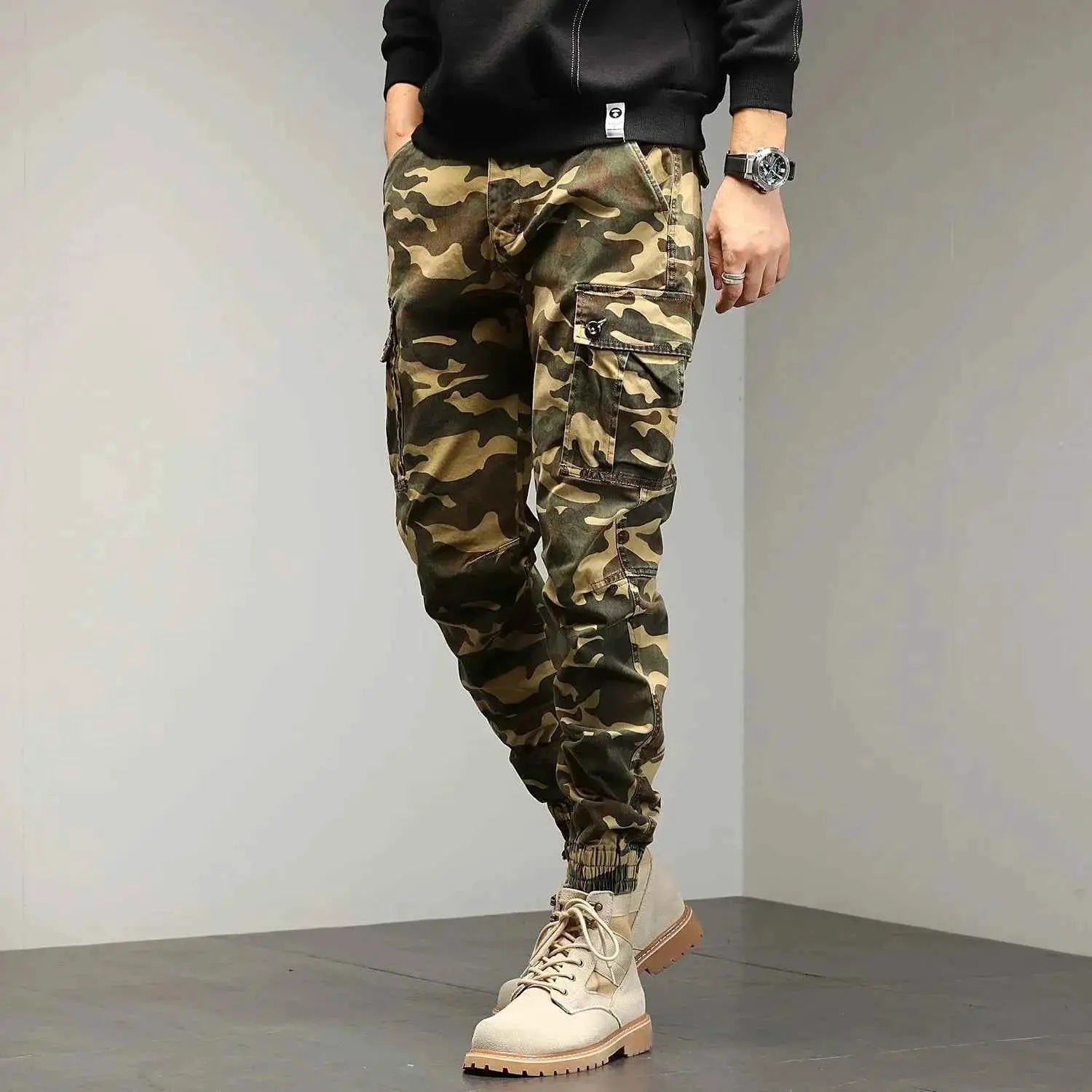 HIQOR Red Cargo Pants For Men Outdoor Cotton Camouflage Trousers Work Joggers Streetwear Camo Hiking Pants