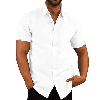 Mens Summer Short Sleeve Shirt Cotton Linen Breathable Quick Dry Casual Formal Streetwear Top