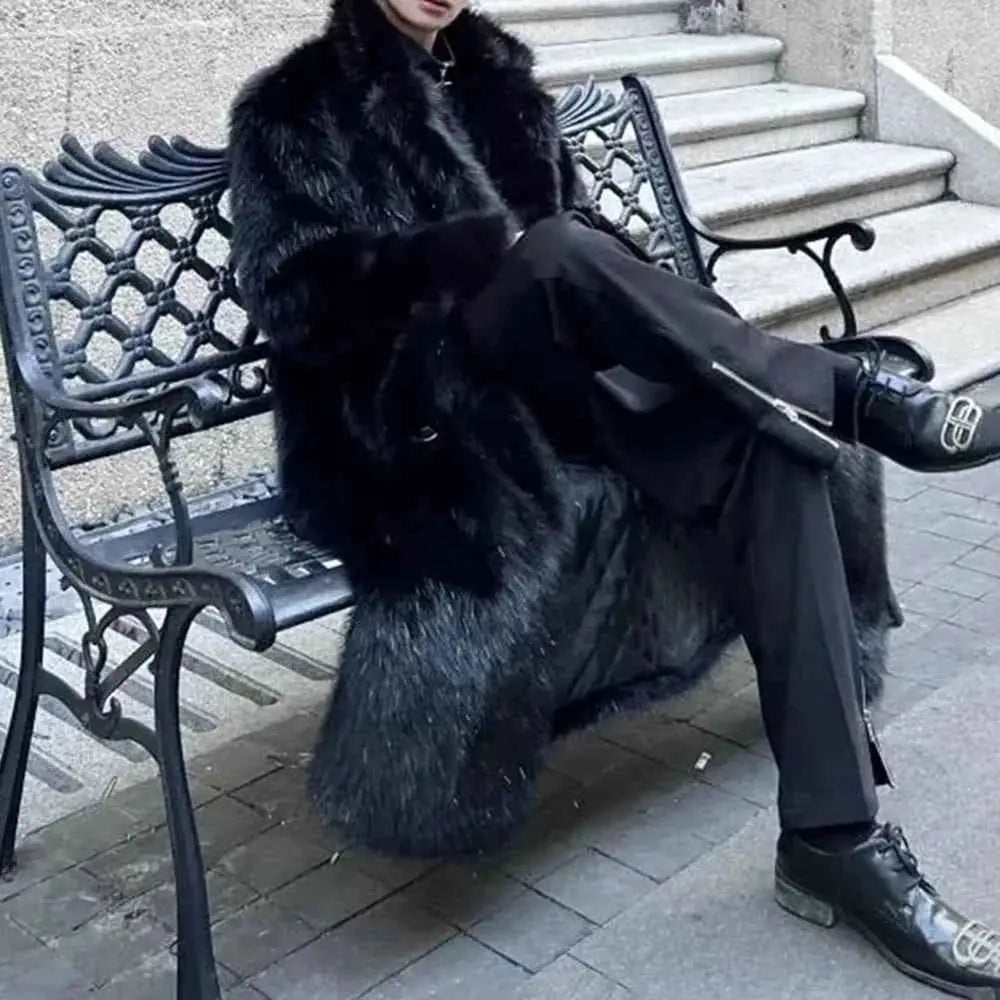 Mens Faux Fur Warm Coat Winter Jacket Plush Lined Thickened Premium Outerwear TeenStylo