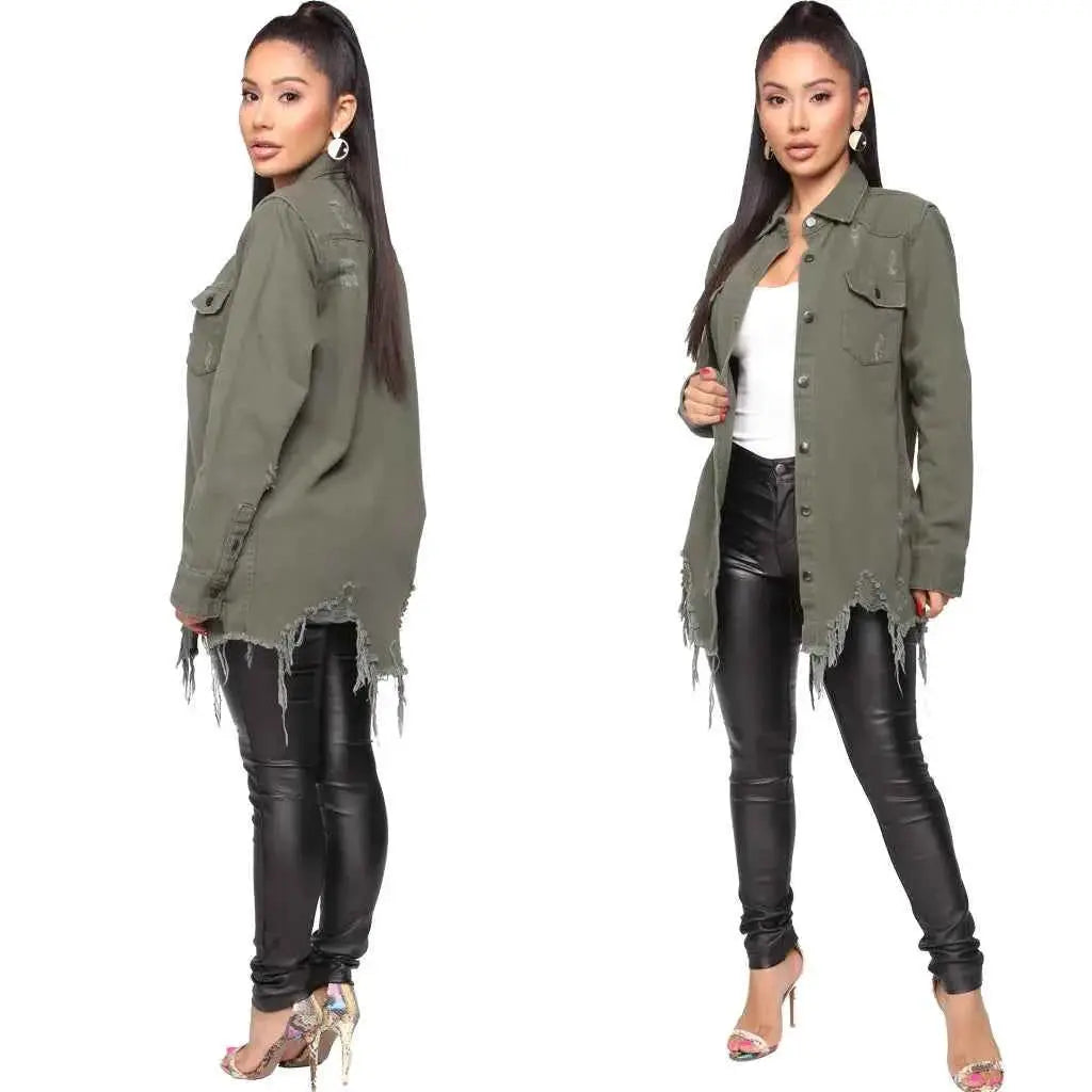 Women Denim Jackets Ripped Vintage Casual Long Sleeve Spring Summer 2024 Streetwear Chic Coat