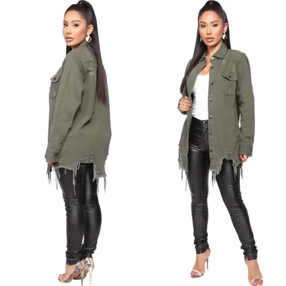 Women Denim Jackets Ripped Vintage Casual Long Sleeve Spring Summer 2024 Streetwear Chic Coat