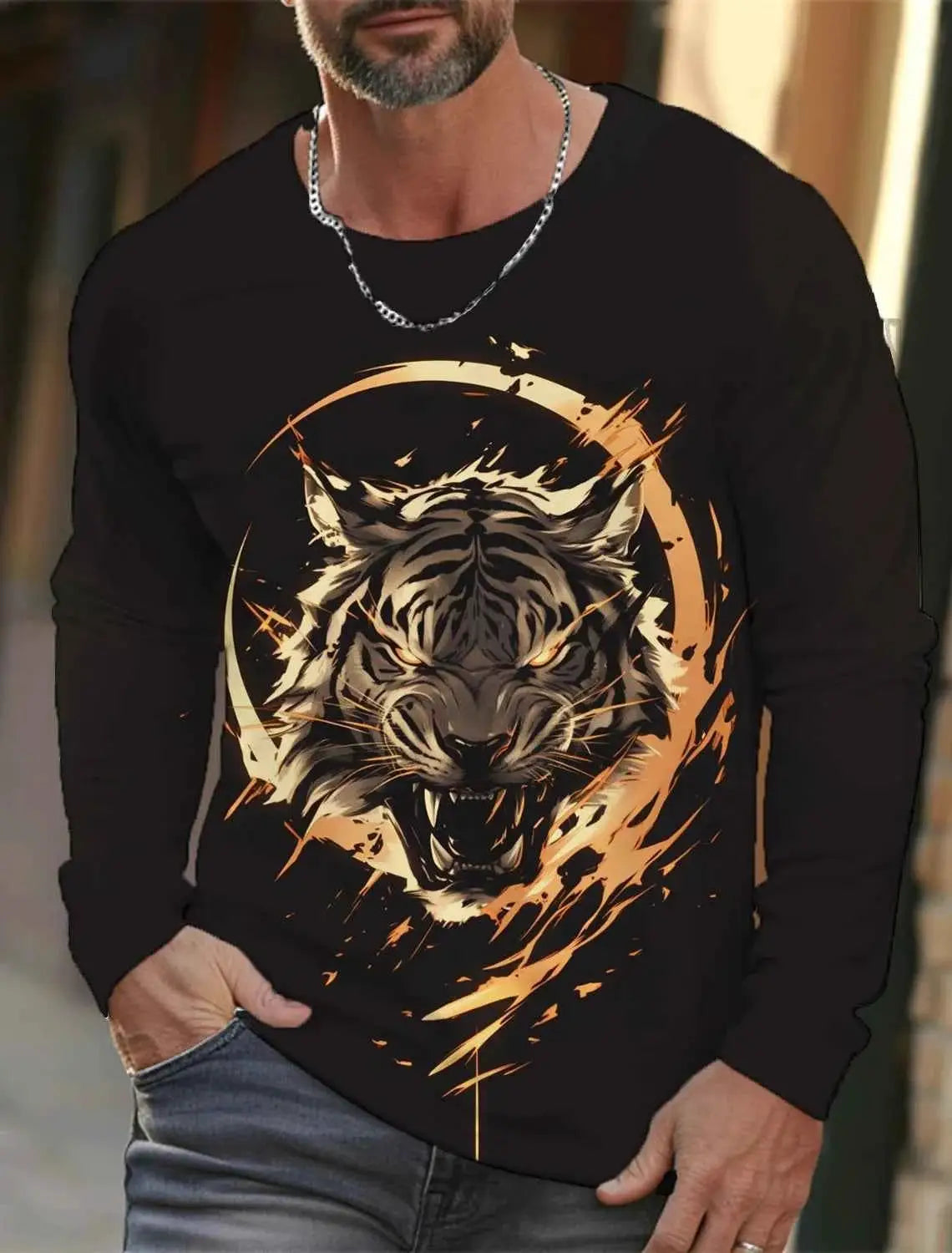 Tiger Graphic Men's Long Sleeve T Shirt 3D Full Printing Streetwear Casual O Neck Top Polyester Fashion
