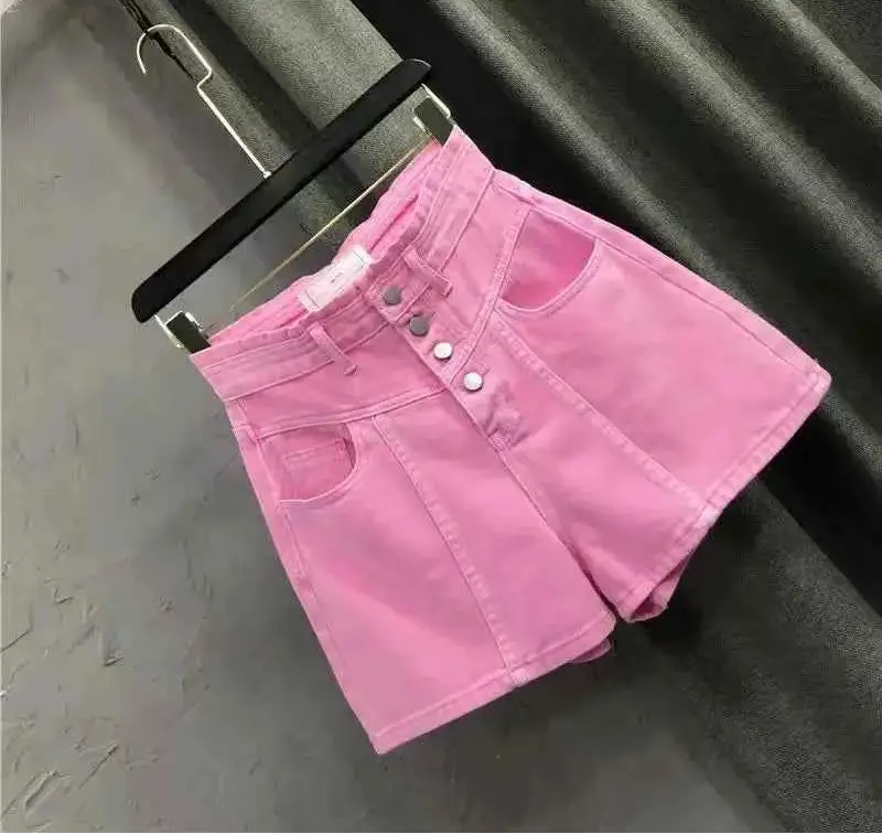 Pink Jean Shorts Women High Waist Y2K Wide Leg Denim Shorts Summer Streetwear 2025 Fashion Casual